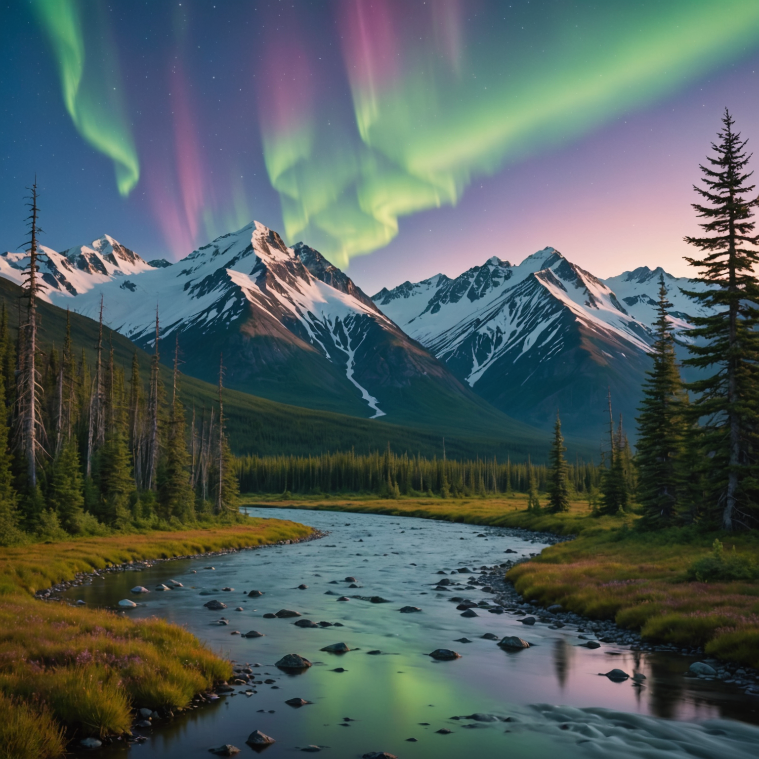 A scenic view of a trekking path in Alaska with hikers equipped with Backcountry gear.
