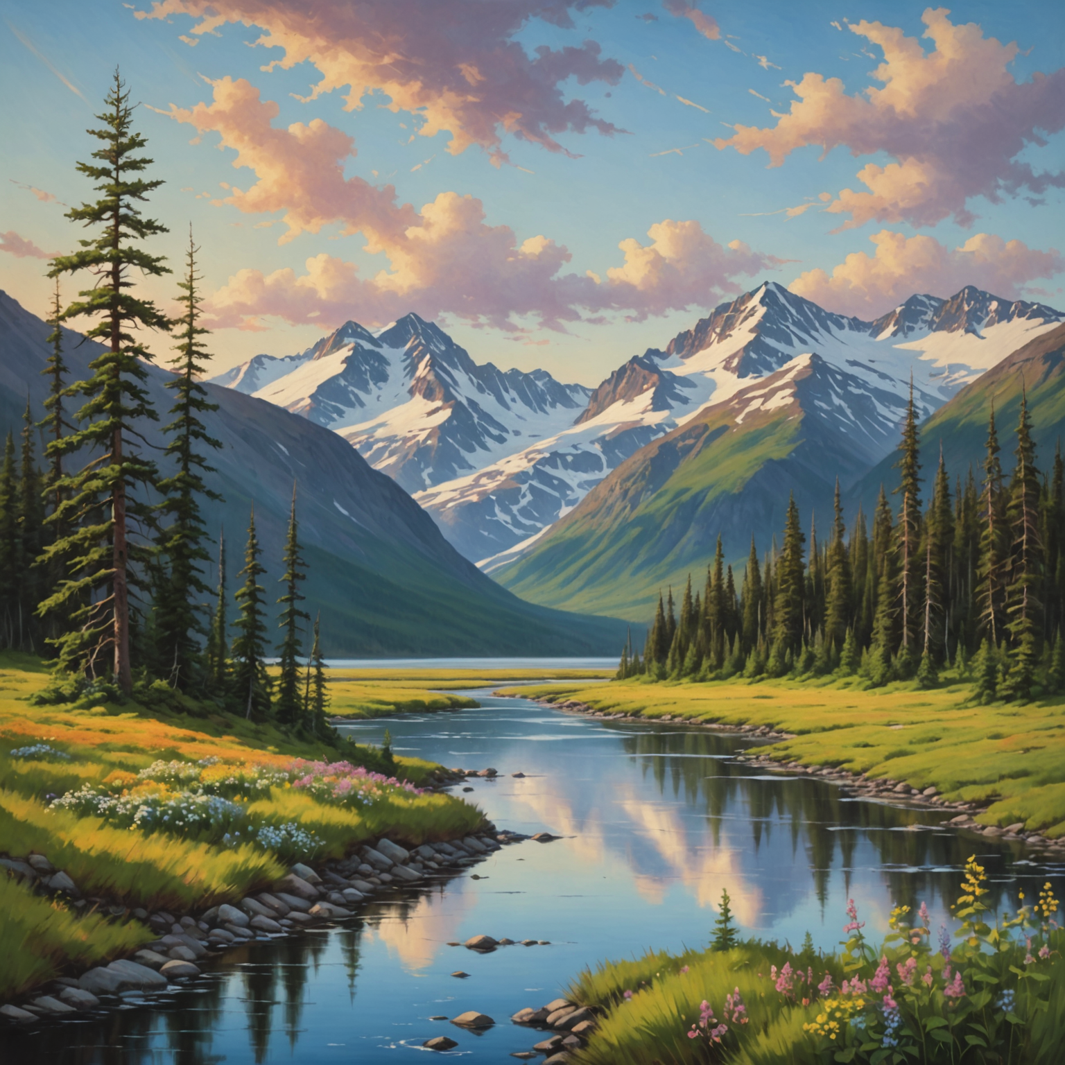 A majestic brown bear catching salmon in a river, surrounded by lush green vegetation.