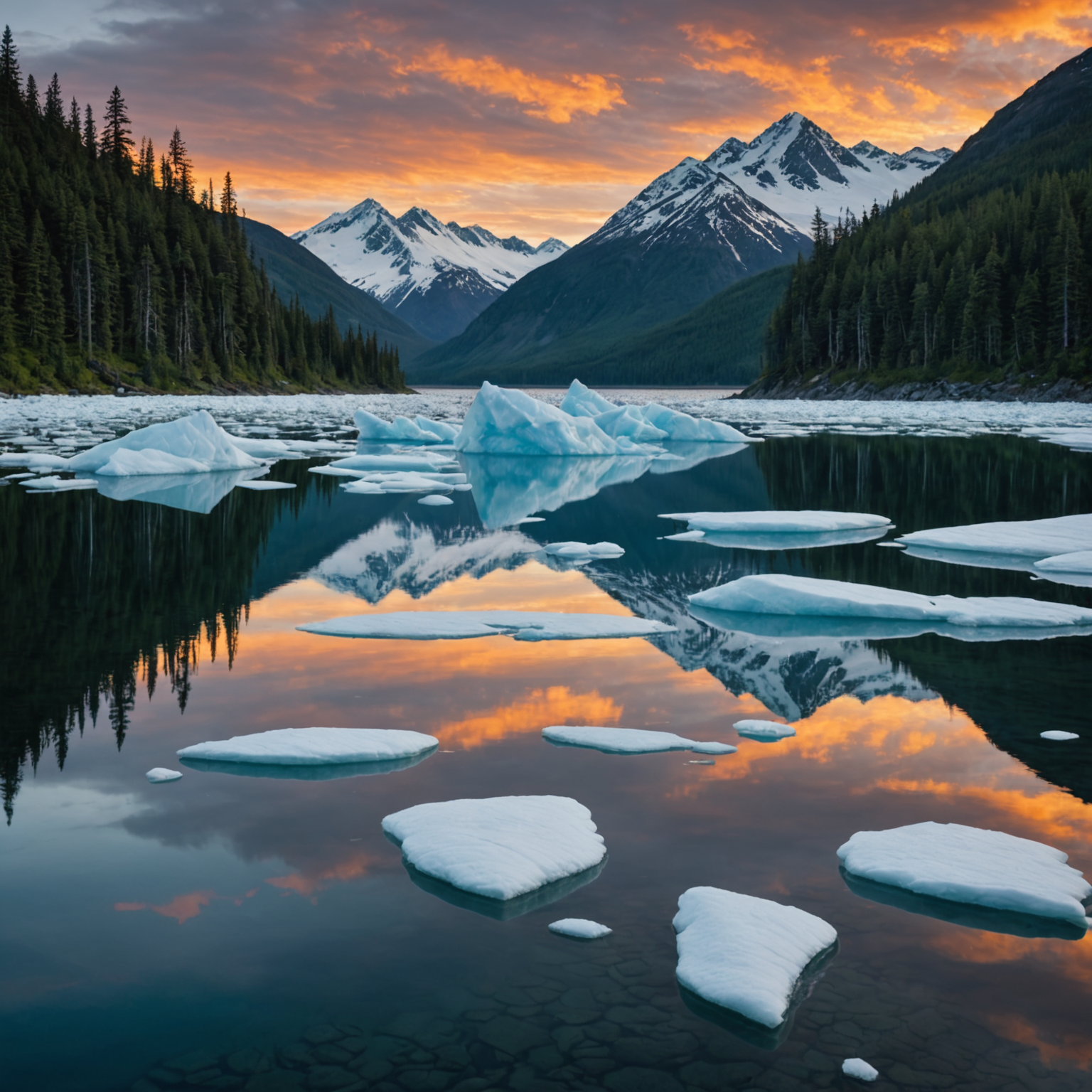 Kayakers exploring a serene glacial lagoon with icebergs floating around.