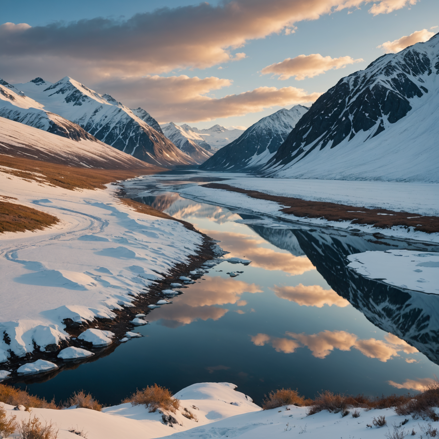A helicopter landing on a glacier with majestic mountains in the background