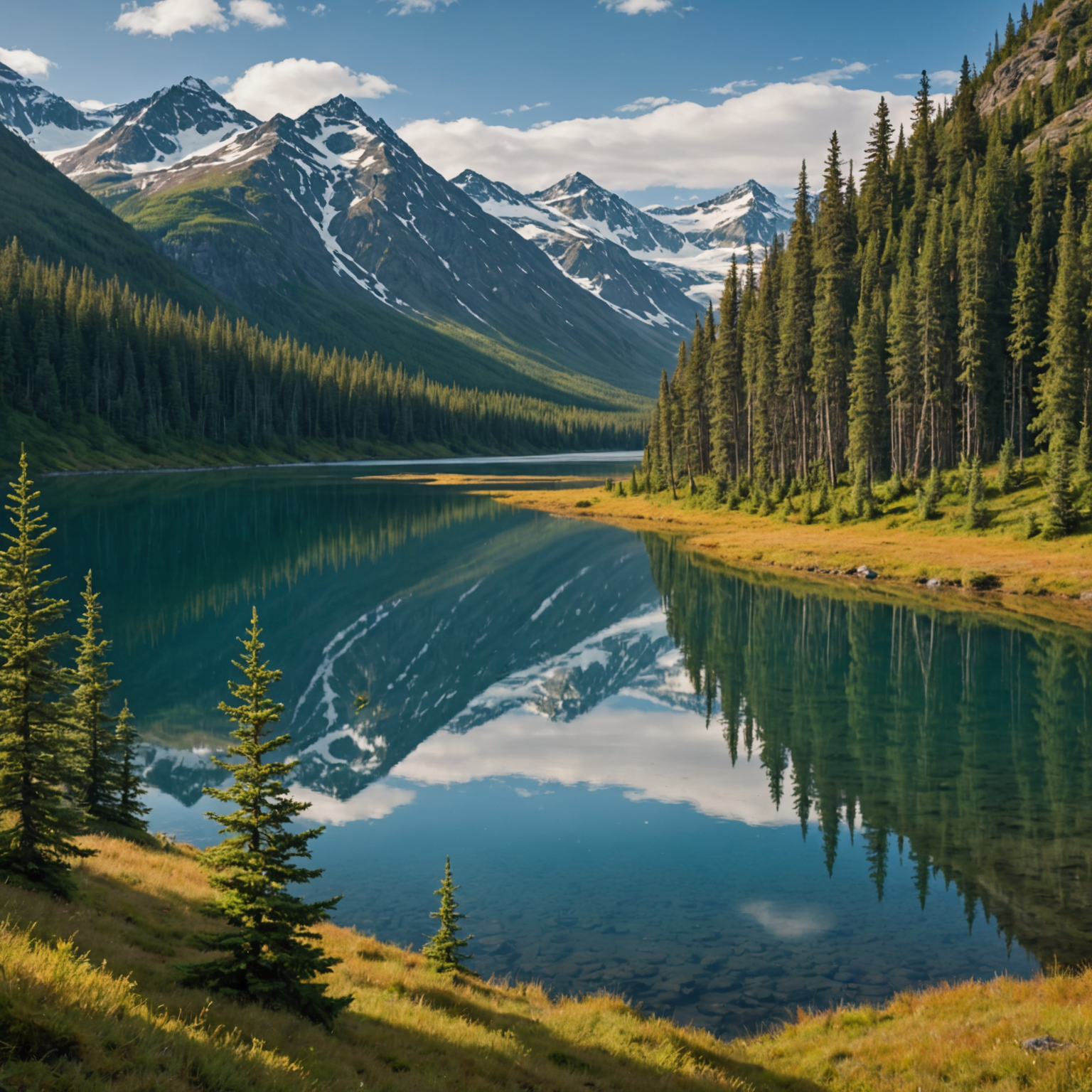 An experienced fly fishing guide assisting a client on the Kenai River, showcasing the lush landscape and clear waters.