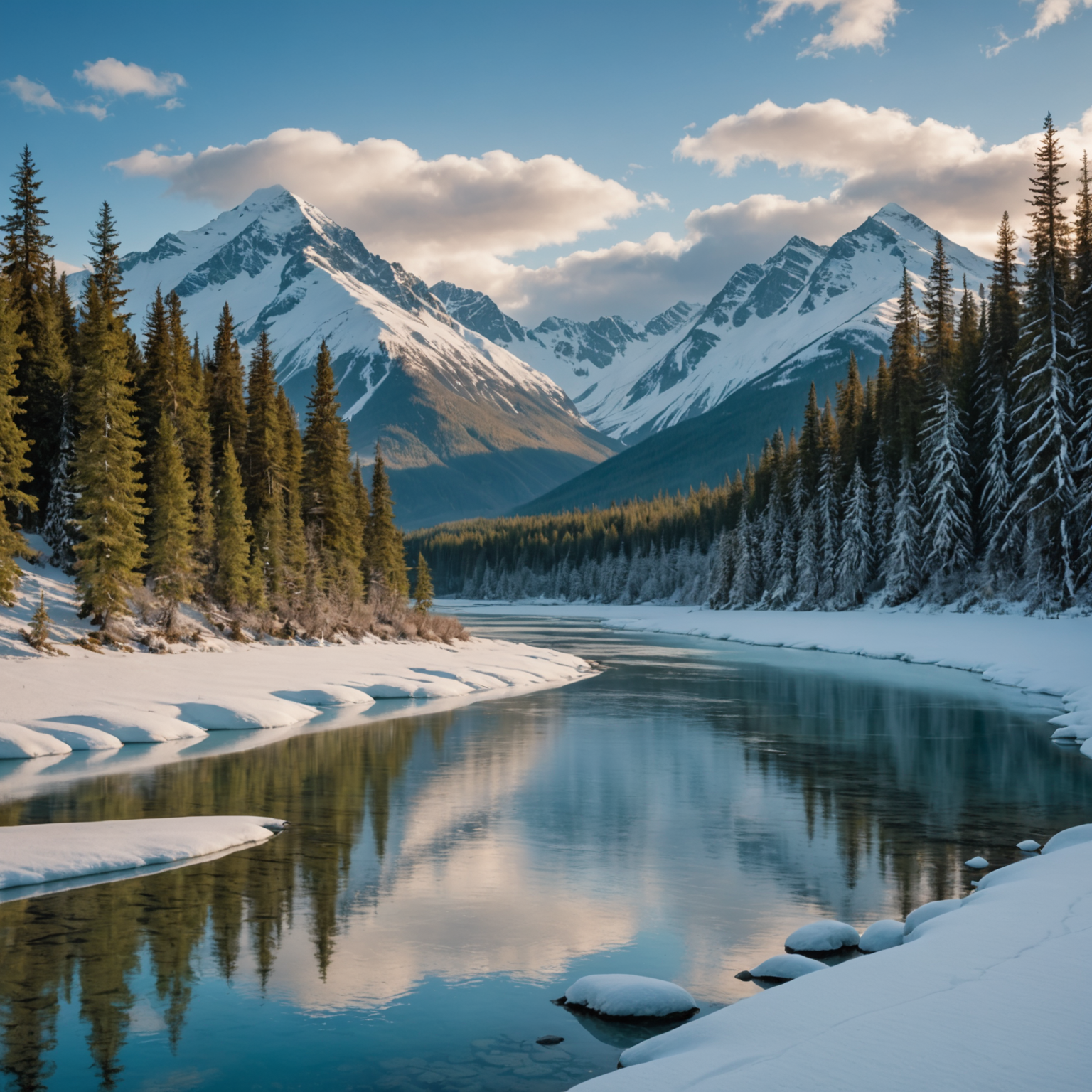A scenic view of the Kenai River with anglers fishing along the bank