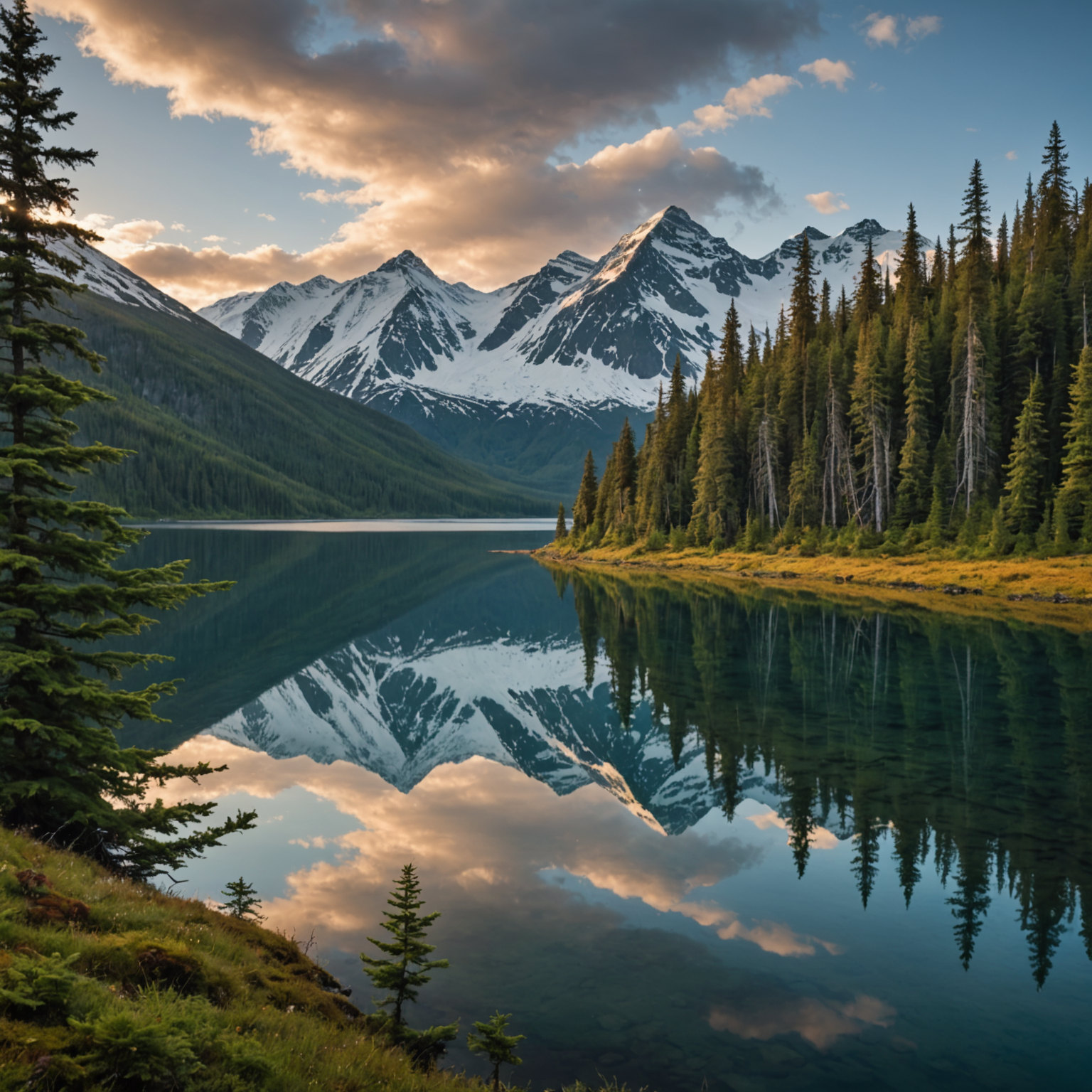 Climber on Denali with a breathtaking view of the surrounding peaks