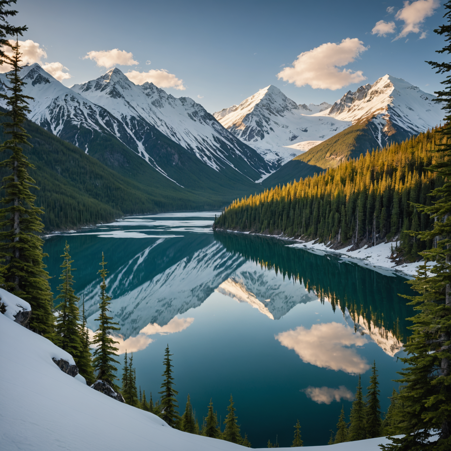 A packrafter navigating a glacial lake amidst towering mountains in Alaska