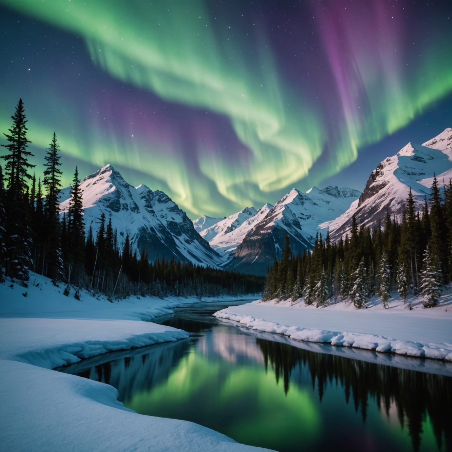 An adventurer holding a patriot mug with a backdrop of the northern lights illuminating the Alaskan sky.