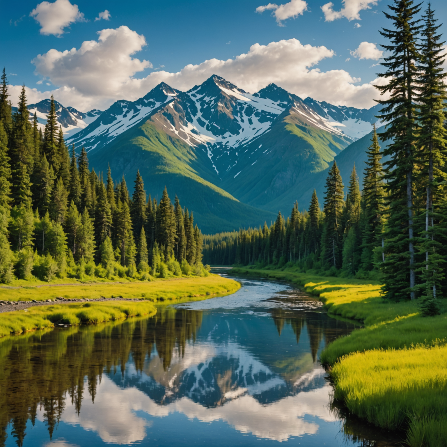 A scenic view of Twenty Mile River during the summer, with lush greenery and clear skies, inviting visitors for an adventure.