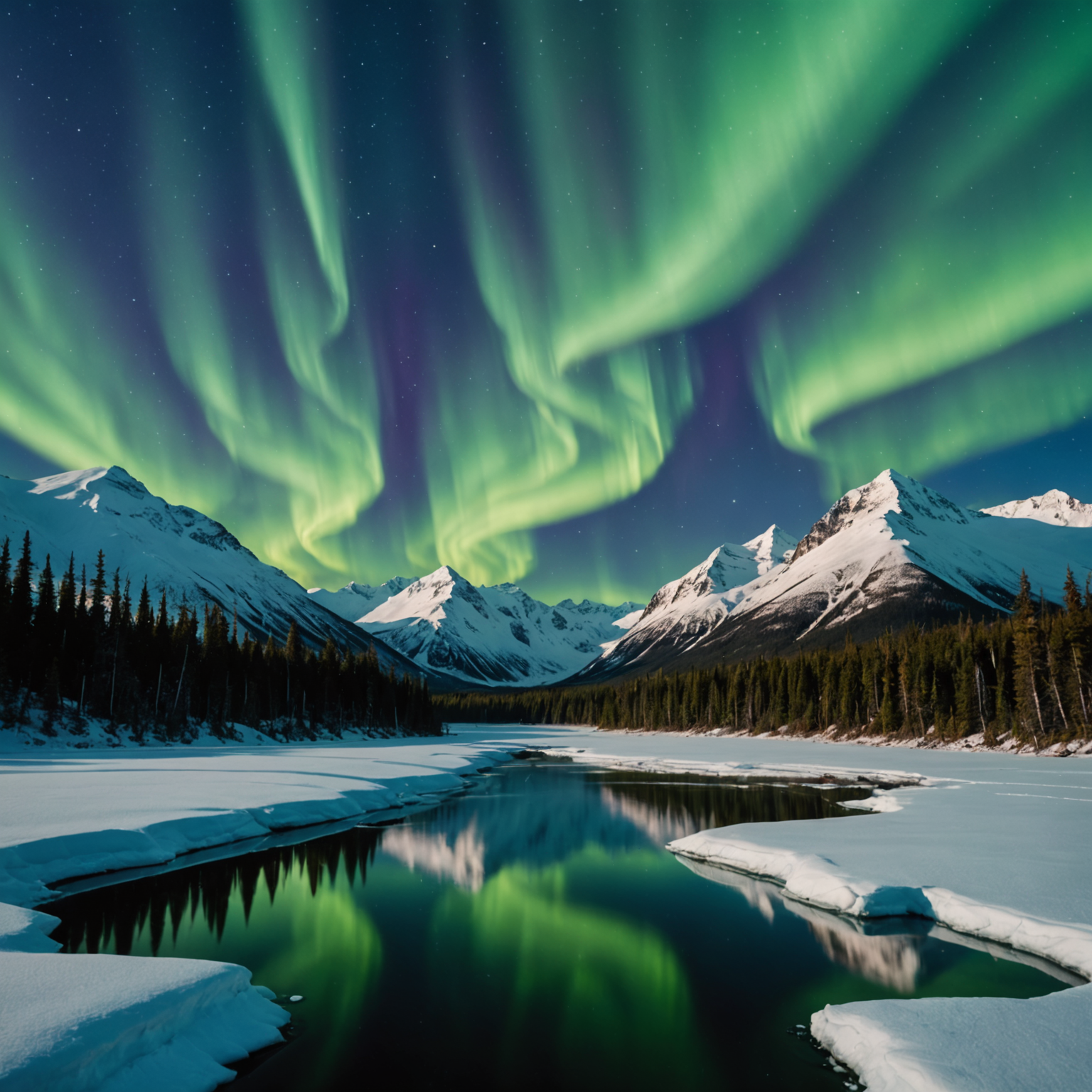 Snowmobiles lined up at a rental shop in Anchorage, Alaska, with snow-covered mountains in the background.