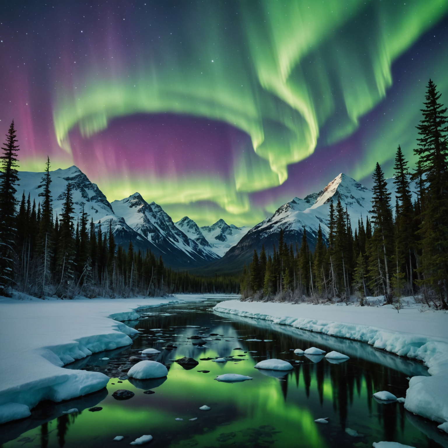 A small group of travelers viewing the Northern Lights in Alaska