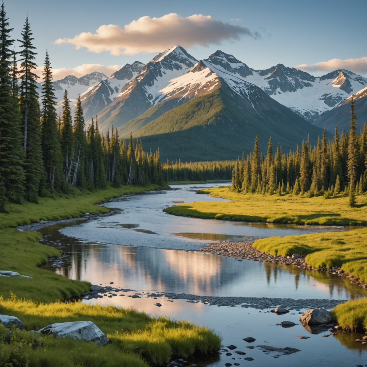 A cozy log cabin surrounded by snow-capped mountains