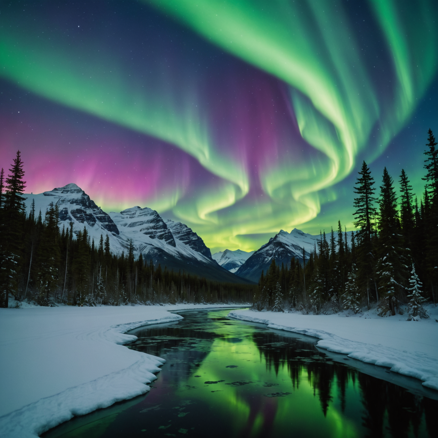 A serene view of a yurt with the Northern Lights in the background