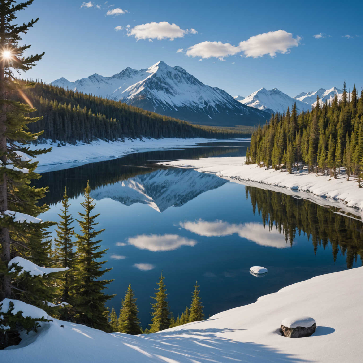A campsite set up in a snowy landscape with a snow-covered tent and gear