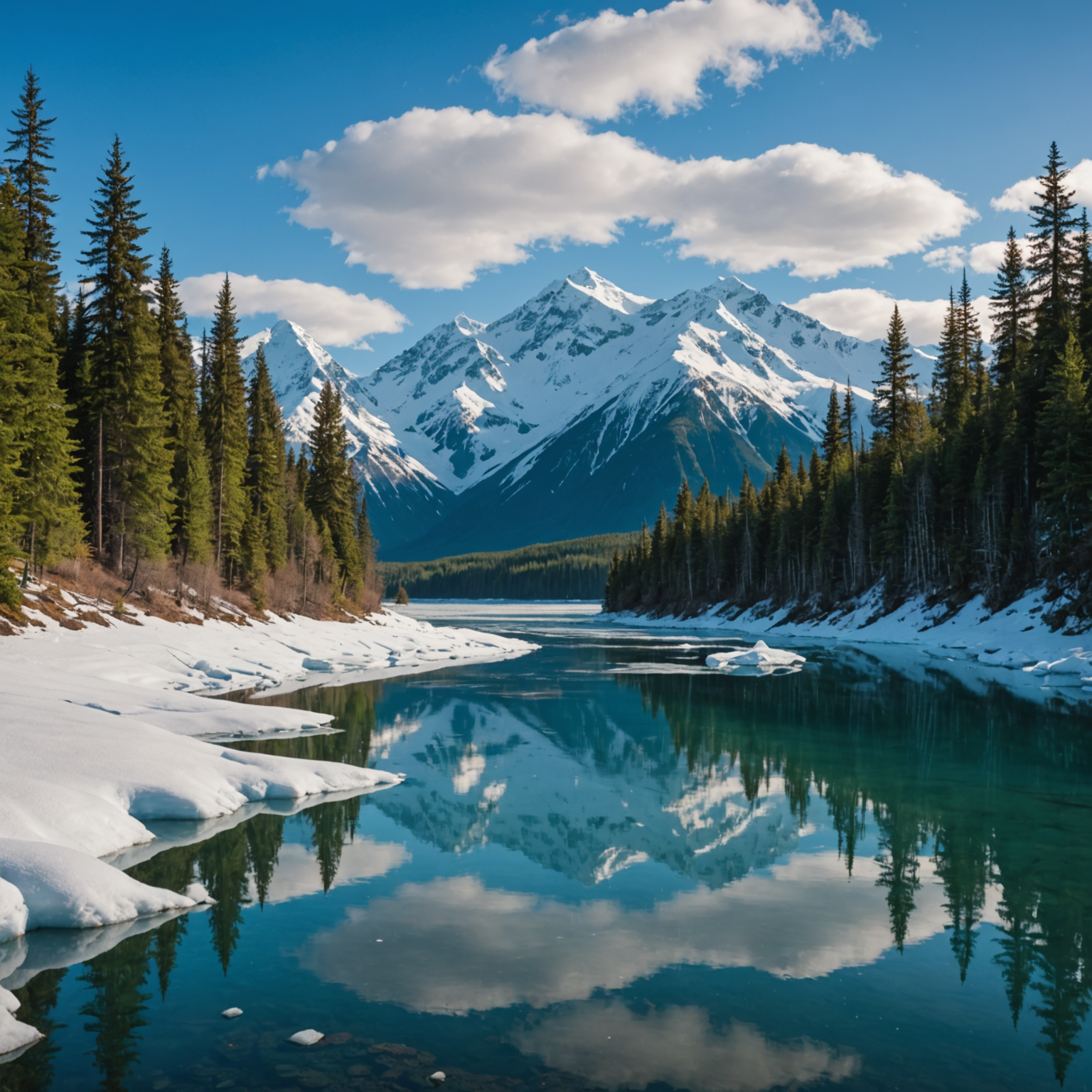 A stunning view of the Kenai Mountains with rafters enjoying the serene stretch of the Kenai River.