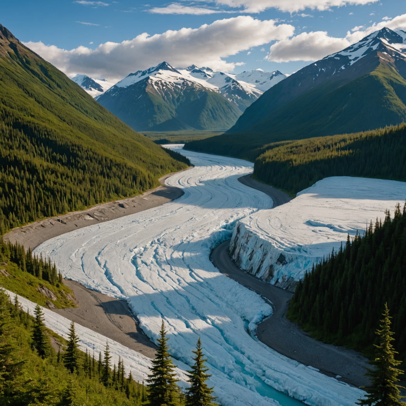 A stunning view of Exit Glacier and Harding Icefield with hikers in the foreground