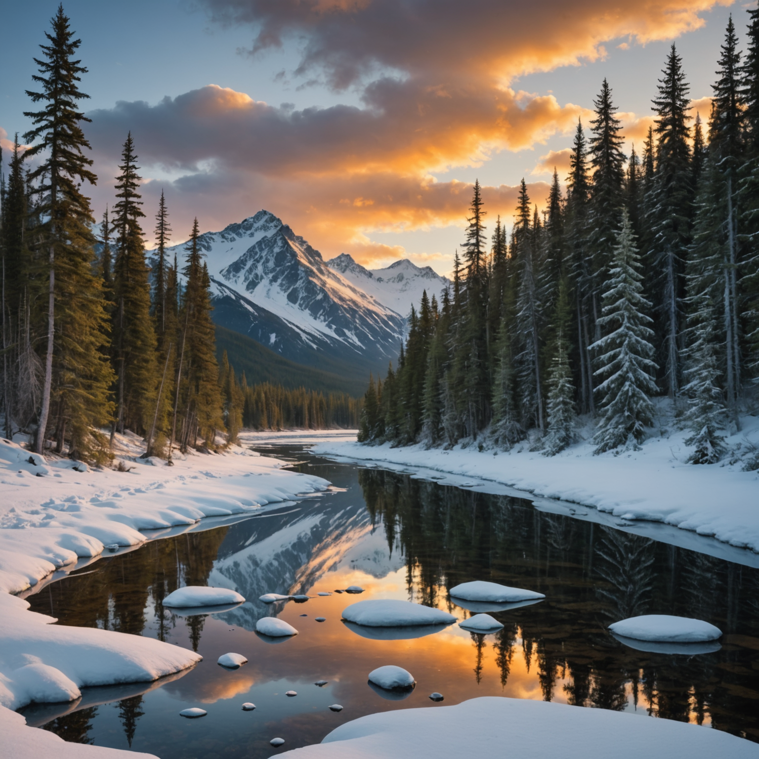 A vibrant photo of a hop-on hop-off bus in Fairbanks with passengers boarding and the scenic cityscape in the background.