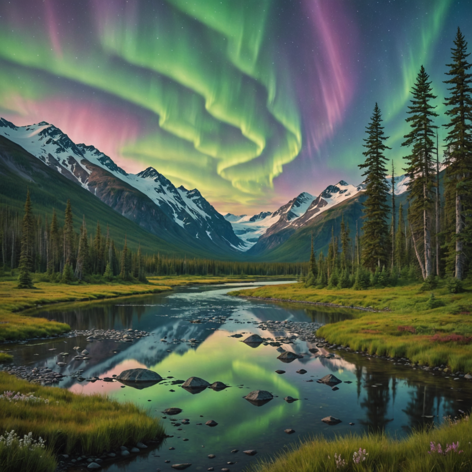 wide view of Alaskan mountains and valley