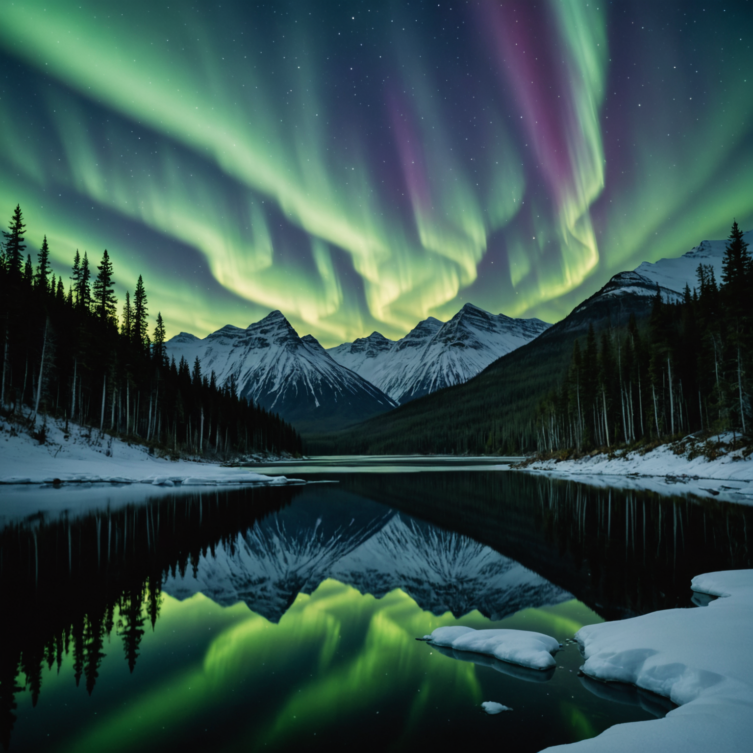 Group of snowmobilers gathered under a starlit sky, ready for a night ride.