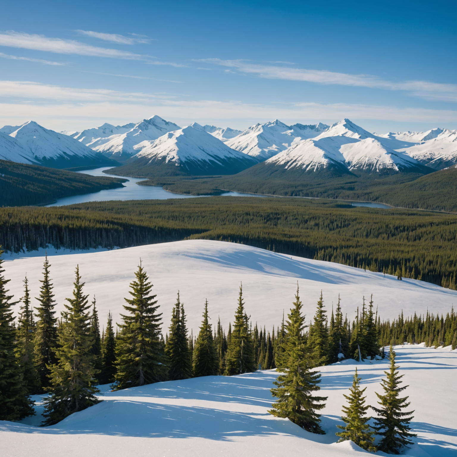 Snowmobiling in Alaska's snow-covered landscape under a clear blue sky