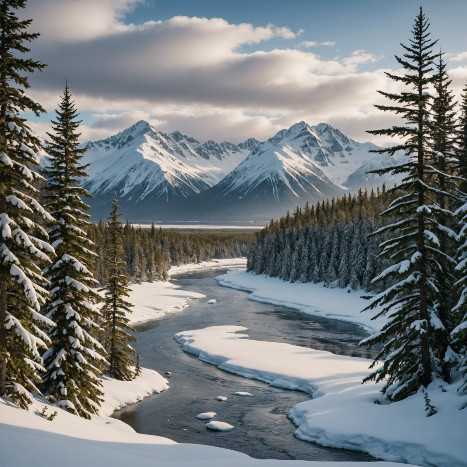 Snow-covered Anchorage mountain slopes