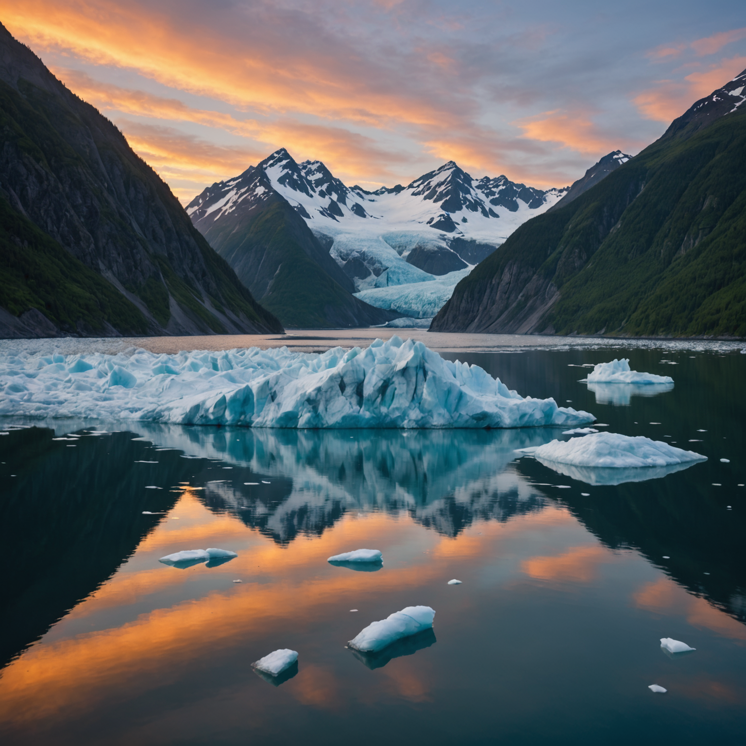 A majestic view of a tidewater glacier in Kenai Fjords National Park with a boat cruise in the foreground