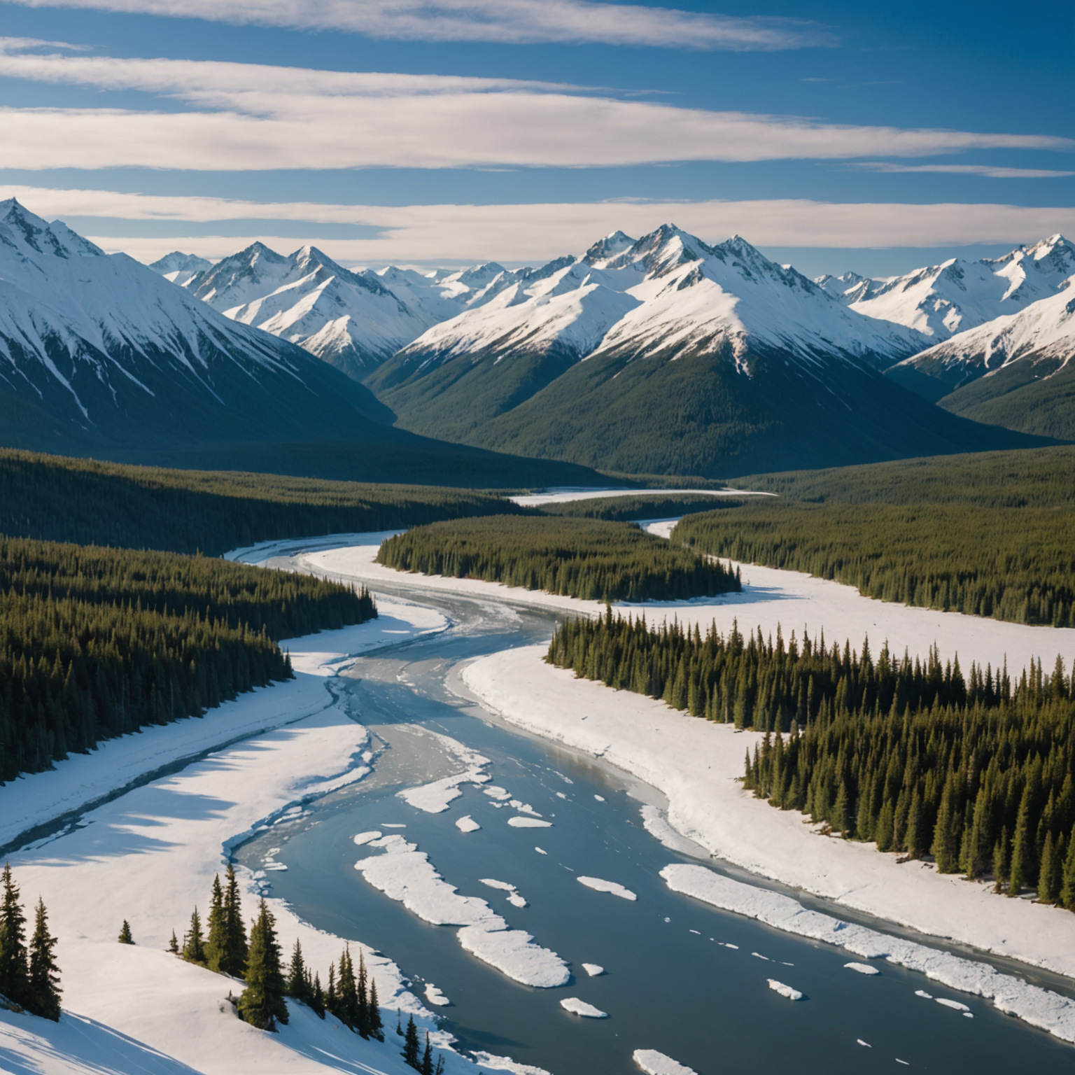 Snowmobilers taking a break with a scenic view of the Alaska Range in the background