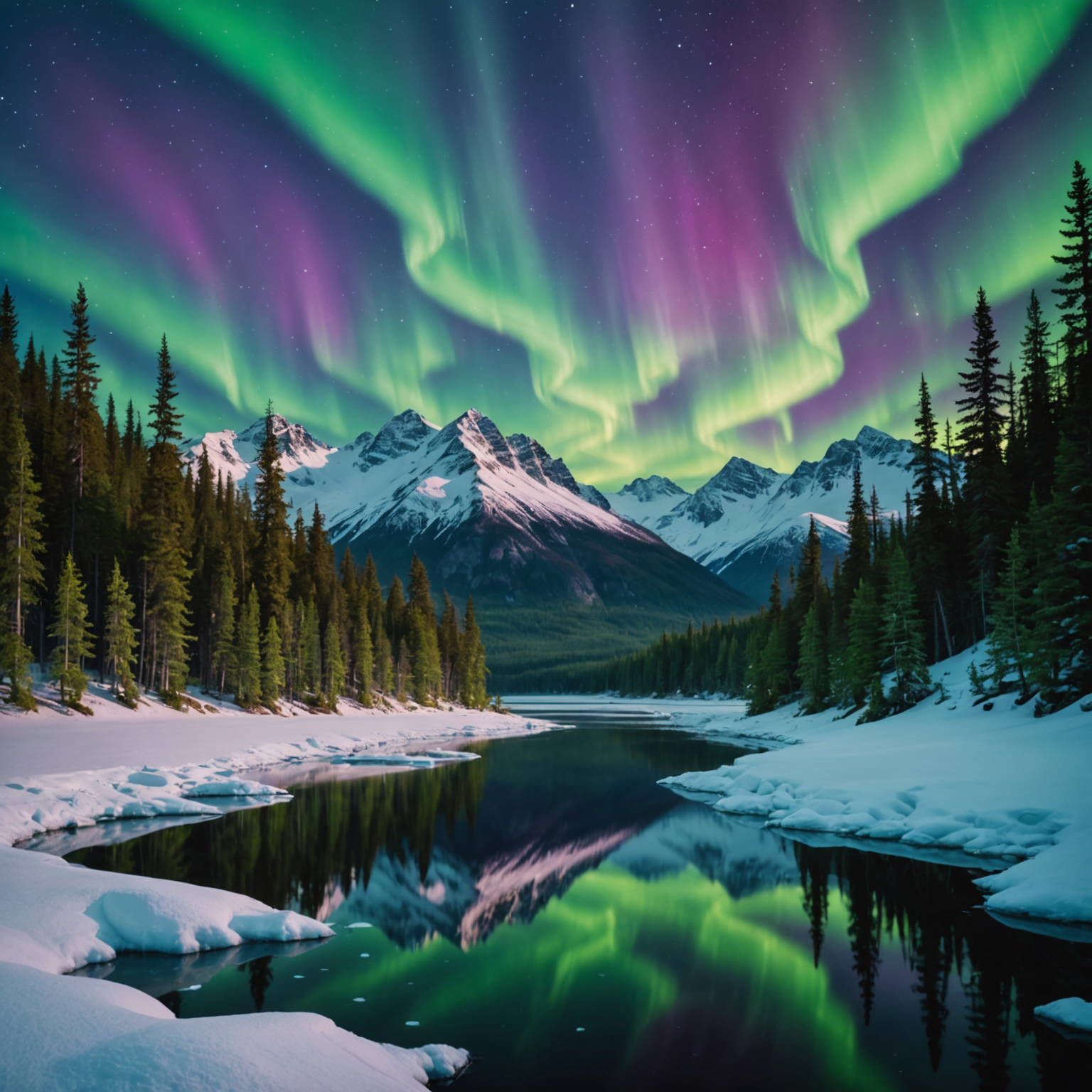 A family watching the Northern Lights in Alaska