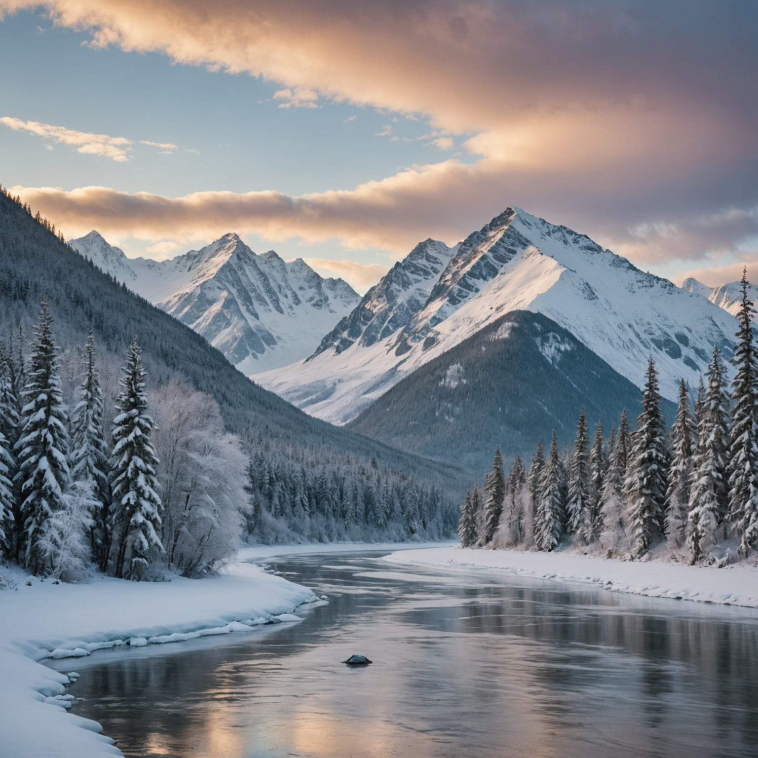 A serene view of the Tatshenshini River with surrounding mountains