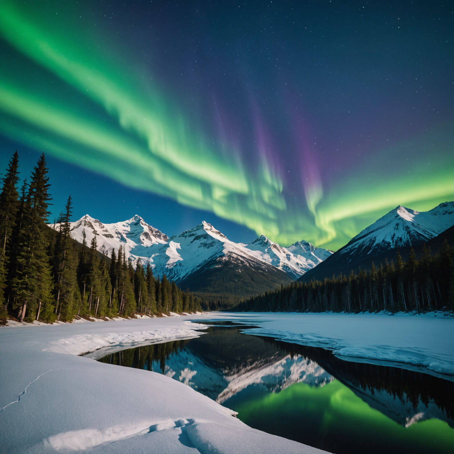 Family watching the Northern Lights in Alaska