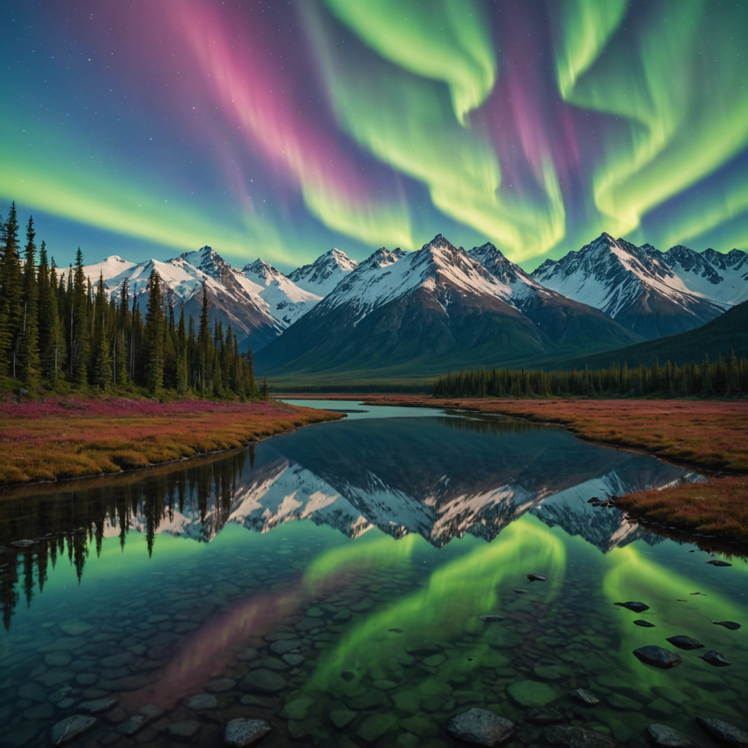 An angler casting a line on a remote Alaskan river, surrounded by lush wilderness.